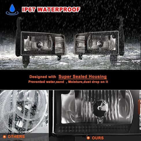 Nixon Offroad Projector Headlights for 1994-2001 Dodge Ram 1500/94-02 Dodge Ram 2500 3500/1995-2002 Dodge Ram 4000 (All w/o Sport Package) High Low Beam Head Lights Assembly Clear Lens in Kuwait
