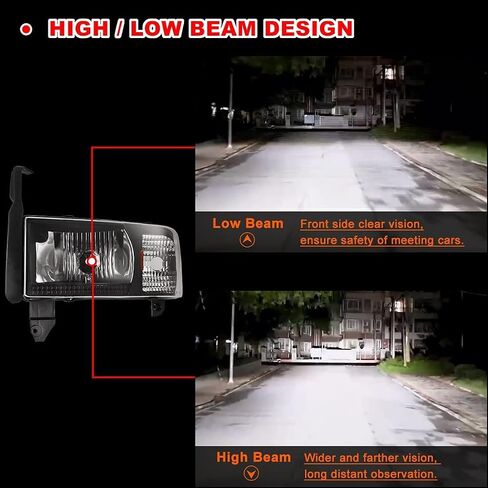 Nixon Offroad Projector Headlights for 1994-2001 Dodge Ram 1500/94-02 Dodge Ram 2500 3500/1995-2002 Dodge Ram 4000 (All w/o Sport Package) High Low Beam Head Lights Assembly Clear Lens in Kuwait
