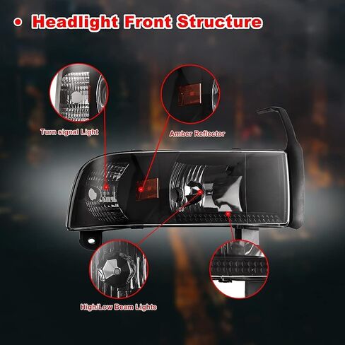 Nixon Offroad Projector Headlights for 1994-2001 Dodge Ram 1500/94-02 Dodge Ram 2500 3500/1995-2002 Dodge Ram 4000 (All w/o Sport Package) High Low Beam Head Lights Assembly Clear Lens in Kuwait