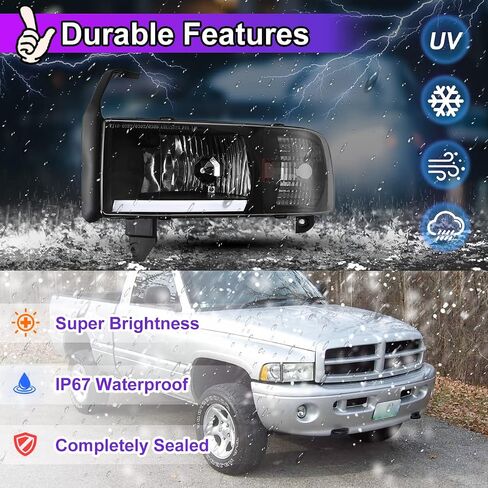 Nixon Offroad Projector Headlights for 1994-2001 Dodge Ram 1500/94-02 Dodge Ram 2500 3500/1995-2002 Dodge Ram 4000 (All w/o Sport Package) High Low Beam Head Lights Assembly Clear Lens in Kuwait