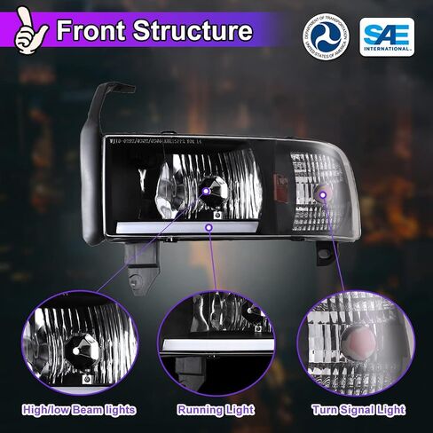 Nixon Offroad Projector Headlights for 1994-2001 Dodge Ram 1500/94-02 Dodge Ram 2500 3500/1995-2002 Dodge Ram 4000 (All w/o Sport Package) High Low Beam Head Lights Assembly Clear Lens in Kuwait