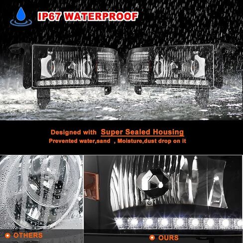 Nixon Offroad Projector Headlights for 1994-2001 Dodge Ram 1500/94-02 Dodge Ram 2500 3500/1995-2002 Dodge Ram 4000 (All w/o Sport Package) High Low Beam Head Lights Assembly Clear Lens in Kuwait