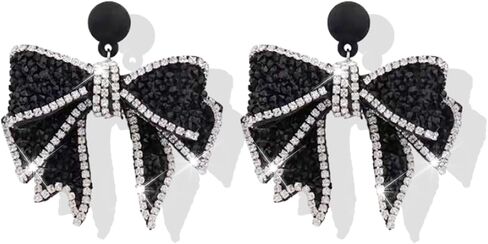 Silver Bow Earrings Ribbon Earring Sparkly Rhinestone Bow Earrings for Women Party Prom Jewelry for Girls in Saudi Arabia
