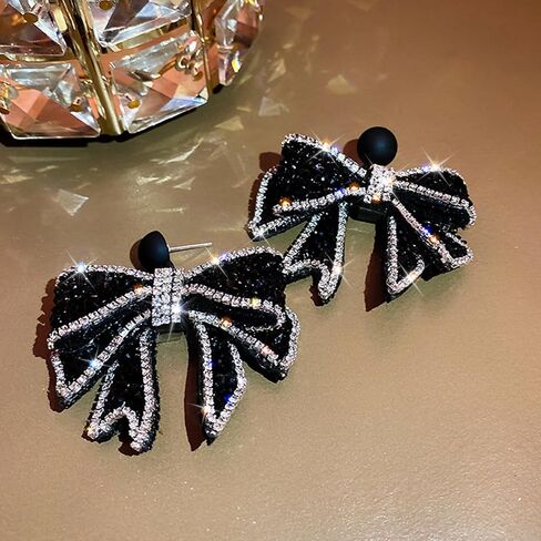 Silver Bow Earrings Ribbon Earring Sparkly Rhinestone Bow Earrings for Women Party Prom Jewelry for Girls in Saudi Arabia