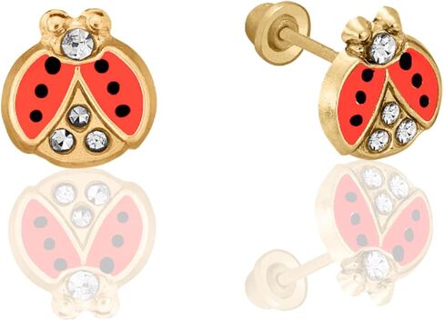 Charming Ladybug 14K Gold Stud Earrings with Sparkling Zirconias - Enamel Coated, Yellow in Saudi Arabia