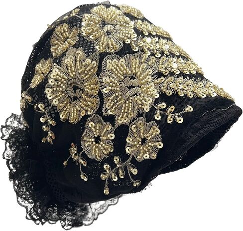 Sequins Turban Stretchy Headscarf Soft Lace Bonnet Beanie Cap Headwrap for Women in Saudi Arabia