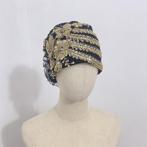 Sequins Turban Stretchy Headscarf Soft Lace Bonnet Beanie Cap Headwrap for Women in Saudi Arabia