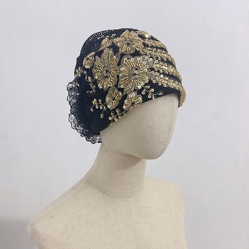Sequins Turban Stretchy Headscarf Soft Lace Bonnet Beanie Cap Headwrap for Women in Saudi Arabia