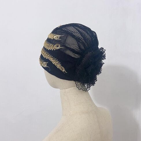 Sequins Turban Stretchy Headscarf Soft Lace Bonnet Beanie Cap Headwrap for Women in Saudi Arabia