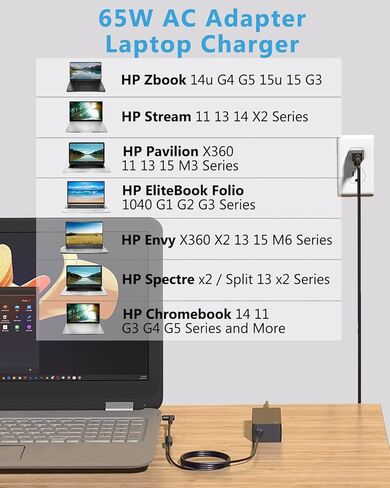 شاحن الكمبيوتر المحمول HP، شاحن الكمبيوتر المحمول 19.5V 65W 45W UL المدرج لـ HP Stream 11 13 14 X2، HP EliteBook Folio 1040 G1 G2 G3، HP Pavilion x360، HP Zbook Probook، Envy M6 والمزيد من أجهزة الكمبيوتر المحمولة in Kuwait