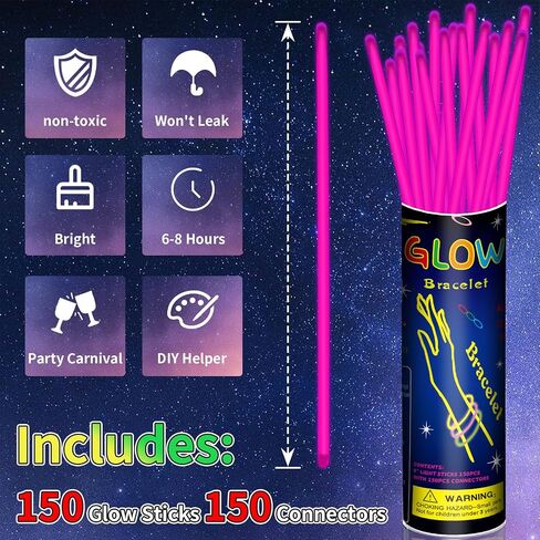 150 Pack 8' White Glow Sticks Bracelet Necklaces Bulk with 150 Connectors Neon Glow In The Dark Party Favors for Holiday Birthday Party Decoration in Saudi Arabia