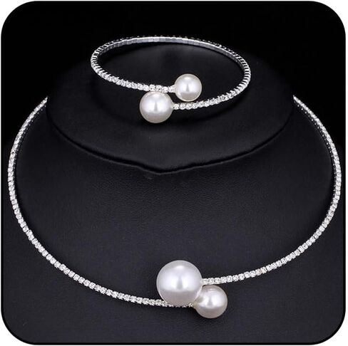 Adzoni Pearl Jewelry Set Wedding Necklace Bracelet Earrings Set Costume Accessories Birthday Tea Party Gif for Women in Saudi Arabia