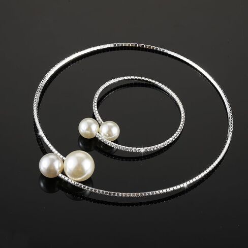 Adzoni Pearl Jewelry Set Wedding Necklace Bracelet Earrings Set Costume Accessories Birthday Tea Party Gif for Women in Saudi Arabia