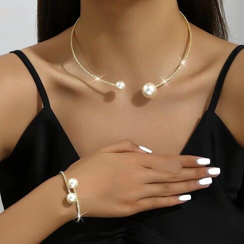 Adzoni Pearl Jewelry Set Wedding Necklace Bracelet Earrings Set Costume Accessories Birthday Tea Party Gif for Women in Saudi Arabia