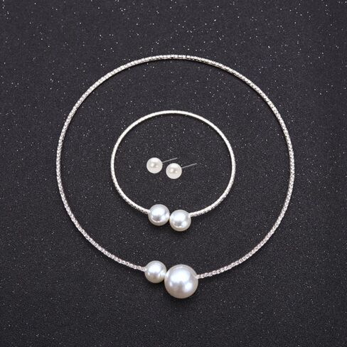 Adzoni Pearl Jewelry Set Wedding Necklace Bracelet Earrings Set Costume Accessories Birthday Tea Party Gif for Women in Saudi Arabia