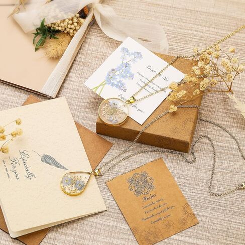 Forget-Me-Not Pressed Wildflower Necklaces | Gold Pressed Flower Necklace | Teardrop Pendant Necklace | Alaska State Flower Necklace | 18" in Saudi Arabia