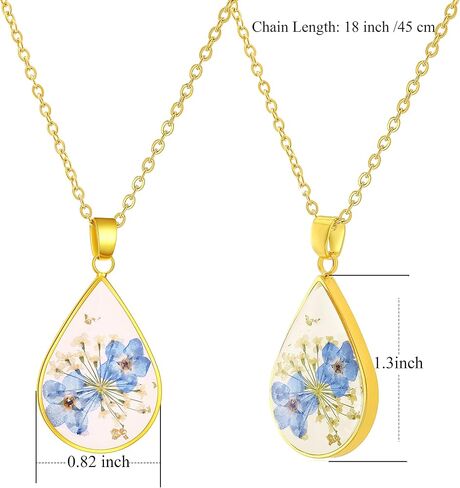 Forget-Me-Not Pressed Wildflower Necklaces | Gold Pressed Flower Necklace | Teardrop Pendant Necklace | Alaska State Flower Necklace | 18" in Saudi Arabia