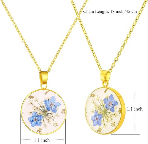 Forget-Me-Not Pressed Wildflower Necklaces | Gold Pressed Flower Necklace | Teardrop Pendant Necklace | Alaska State Flower Necklace | 18" in Saudi Arabia