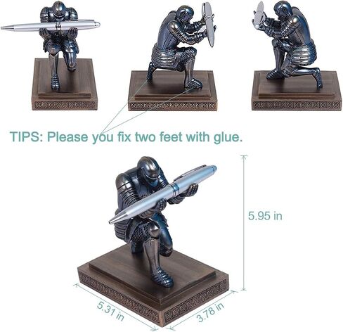 Knight Pen Holder Pen Stand with a Pen, Personalized Desk Accessory for a Gift, Decoration Pencil Holder Desk Organizer(Base Glue Not Included) (Blue) in Saudi Arabia