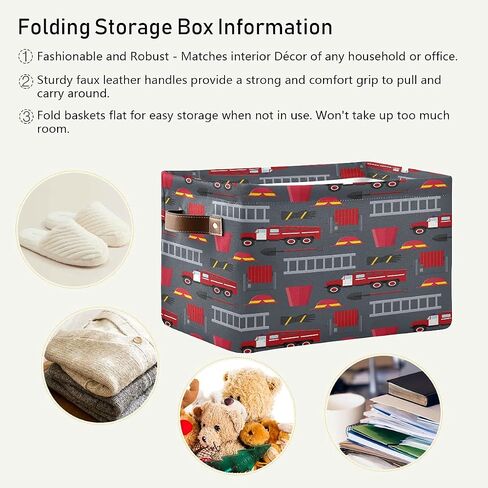 AUUXVA Collapsible Storage Bin Cube Fire Truck Rescue Tool Car Laundry Basket Hamper Toy Cloth Organization Bag with Handle for Pantry Nursery Home Office Shelve,1 PC in Saudi Arabia