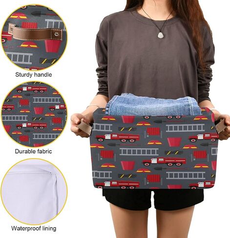 AUUXVA Collapsible Storage Bin Cube Fire Truck Rescue Tool Car Laundry Basket Hamper Toy Cloth Organization Bag with Handle for Pantry Nursery Home Office Shelve,1 PC in Saudi Arabia
