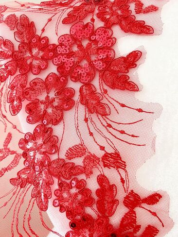 PEPPERLONELY 1 Pair Lace Sequin Flower Sew on Embroidered Lace Applique Wedding Dress Bride's Headdress Adornment DIY Patch Clothing Accessories, 16.5 x 8 Inches, Ivory in Saudi Arabia