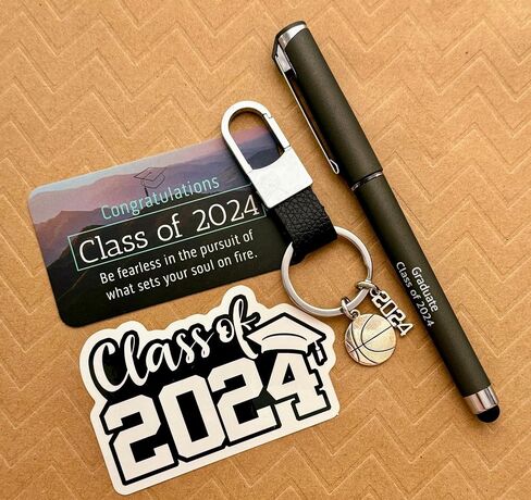 Class of 2024 Graduation Sports Key Chain with Class of 2024 Sticker, Custom Stamped Box, and Graduation Bag BASKETBALL player, Small in Saudi Arabia