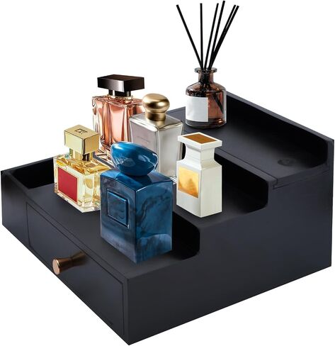 Men's Perfume Storage Rack - Elegant Wooden Design, Multiple Compartments for Various Sized Bottles, Ideal for Home Bedroom or Bathroom Organization, Sturdy, Durable & Easy to Install in Saudi Arabia