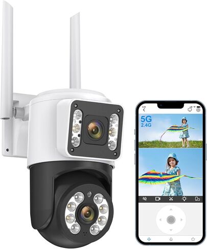 5MP Outdoor Security Camera Dual Lens, 2.4Ghz WIFI Camera for Home Security, 360°PTZ Surveillance Camera with Motion Detection Tracking/Siren/2-Way Audio/Color Night Vision/Wired/Waterproof in Saudi Arabia