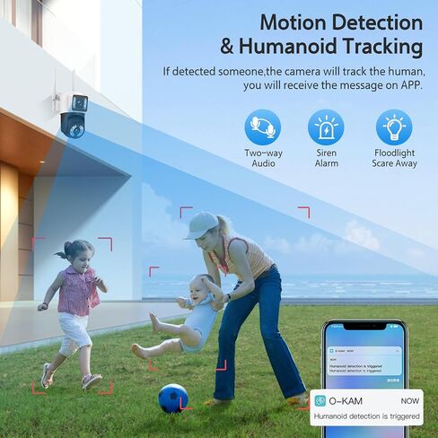 5MP Outdoor Security Camera Dual Lens, 2.4Ghz WIFI Camera for Home Security, 360°PTZ Surveillance Camera with Motion Detection Tracking/Siren/2-Way Audio/Color Night Vision/Wired/Waterproof in Saudi Arabia