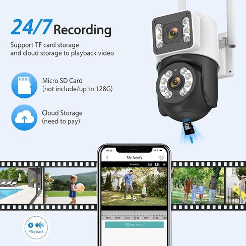 5MP Outdoor Security Camera Dual Lens, 2.4Ghz WIFI Camera for Home Security, 360°PTZ Surveillance Camera with Motion Detection Tracking/Siren/2-Way Audio/Color Night Vision/Wired/Waterproof in Saudi Arabia
