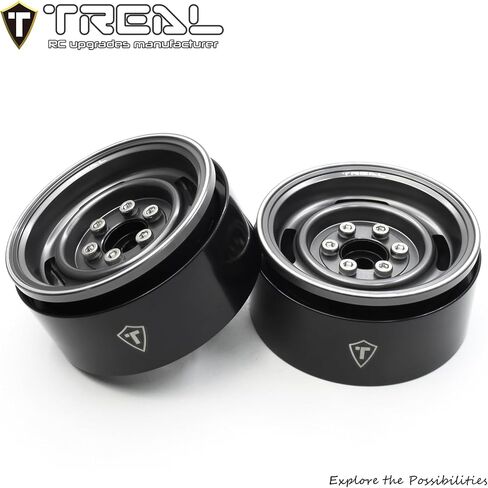 TREAL 1.9 Beadlock Wheel Rims Heavy Duty Vintage Style CNC 1.9 Inch Wheels(4P) for 1:10 RC Crawler TRX-4 SCX10 III SCX10 PRO SCX10 II -Type P(Black) in Saudi Arabia