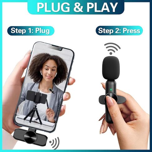 2 Pack Wireless Lapel Microphone for iPhone and iPad - omnidirectional Noise Cancelling Recording Wireless Microphone for Interview Videos, podcasts, Live broadcasts, Vlog YouTube in Saudi Arabia
