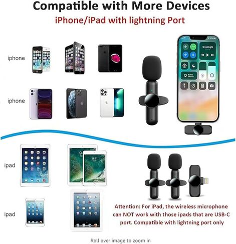 2 Pack Wireless Lapel Microphone for iPhone and iPad - omnidirectional Noise Cancelling Recording Wireless Microphone for Interview Videos, podcasts, Live broadcasts, Vlog YouTube in Saudi Arabia
