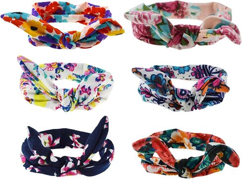 DRESHOW 6 Pack Boho Non-Slip Headbands for Women Girls Yoga Workout Running Knotted Turban Floral Printed Elastic Head Wrap in Saudi Arabia