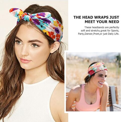 DRESHOW 6 Pack Boho Non-Slip Headbands for Women Girls Yoga Workout Running Knotted Turban Floral Printed Elastic Head Wrap in Saudi Arabia