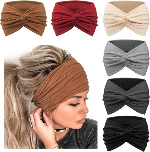 DRESHOW 6 Pack Boho Non-Slip Headbands for Women Girls Yoga Workout Running Knotted Turban Floral Printed Elastic Head Wrap in Saudi Arabia