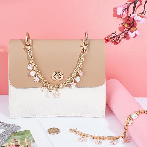 UNICRAFTALE 2Pcs 24.5cm Iron Chain Purse Strap Extenders Alloy Enamel Flower Charm Bag Strap Replacement with Plastic Imitation Pearl Light Gold Shoulder Handbag Extender Chains Accessories in Saudi Arabia