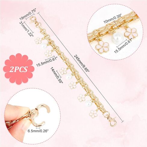 UNICRAFTALE 2Pcs 24.5cm Iron Chain Purse Strap Extenders Alloy Enamel Flower Charm Bag Strap Replacement with Plastic Imitation Pearl Light Gold Shoulder Handbag Extender Chains Accessories in Saudi Arabia
