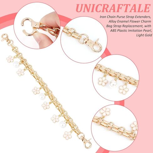 UNICRAFTALE 2Pcs 24.5cm Iron Chain Purse Strap Extenders Alloy Enamel Flower Charm Bag Strap Replacement with Plastic Imitation Pearl Light Gold Shoulder Handbag Extender Chains Accessories in Saudi Arabia