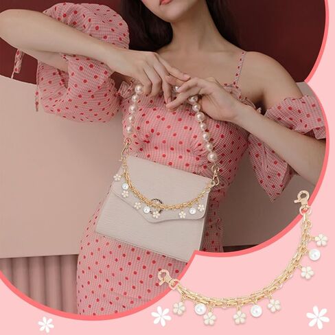 UNICRAFTALE 2Pcs 24.5cm Iron Chain Purse Strap Extenders Alloy Enamel Flower Charm Bag Strap Replacement with Plastic Imitation Pearl Light Gold Shoulder Handbag Extender Chains Accessories in Saudi Arabia