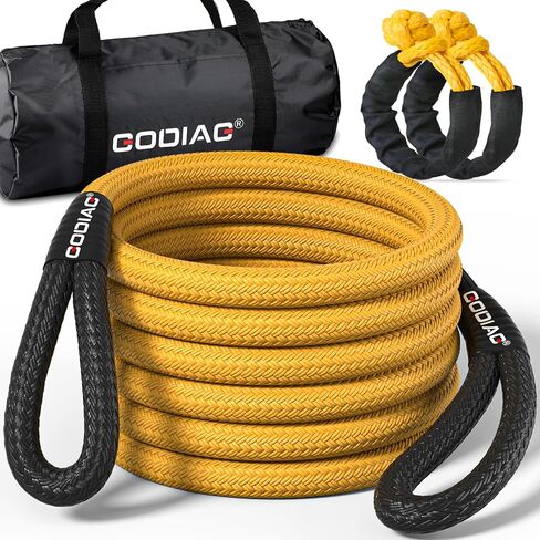 GODIAG 1 "× 30ft حبل سحب حركي (46500 رطل) حبل طاقة عالي التحمل مع 2 أغلال ناعمة، حبل طاقة مرن 30% للطرق الوعرة لشاحنة جيب سيارة ATV UTV جرار in Kuwait