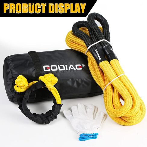 GODIAG 1 "× 30ft حبل سحب حركي (46500 رطل) حبل طاقة عالي التحمل مع 2 أغلال ناعمة، حبل طاقة مرن 30% للطرق الوعرة لشاحنة جيب سيارة ATV UTV جرار in Kuwait