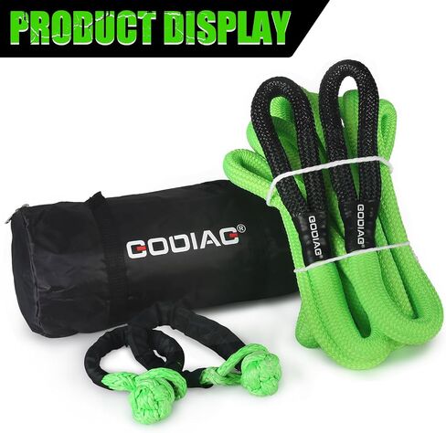 GODIAG 1 "× 30ft حبل سحب حركي (46500 رطل) حبل طاقة عالي التحمل مع 2 أغلال ناعمة، حبل طاقة مرن 30% للطرق الوعرة لشاحنة جيب سيارة ATV UTV جرار in Kuwait