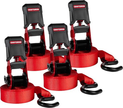 CRAFTSMAN CMXAZBS15004 Black/Red 1" x 12' Ratchet Tie Down Straps - Light/Mid-Weight Duty (1500 lb Break Strength), 4 Pack in Saudi Arabia