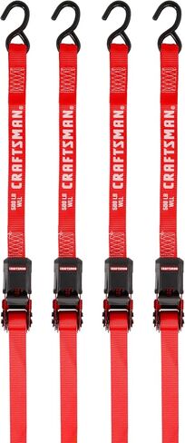 CRAFTSMAN CMXAZBS15004 Black/Red 1" x 12' Ratchet Tie Down Straps - Light/Mid-Weight Duty (1500 lb Break Strength), 4 Pack in Saudi Arabia