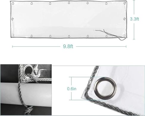 قماش القنب الشفاف المقاوم للماء مقاس 3 × 10 أقدام، القماش المشمع PVC 11.8 مل مع الحلقات وربطة الكابل، غطاء مقاوم للتمزق الثقيل للتخييم والنباتات الدفيئة والسيارات والفناء والجناح in Kuwait