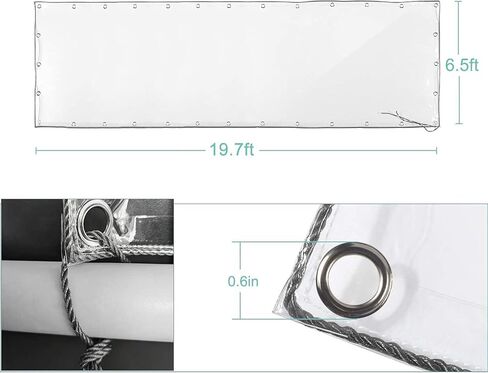 قماش القنب الشفاف المقاوم للماء مقاس 3 × 10 أقدام، القماش المشمع PVC 11.8 مل مع الحلقات وربطة الكابل، غطاء مقاوم للتمزق الثقيل للتخييم والنباتات الدفيئة والسيارات والفناء والجناح in Kuwait