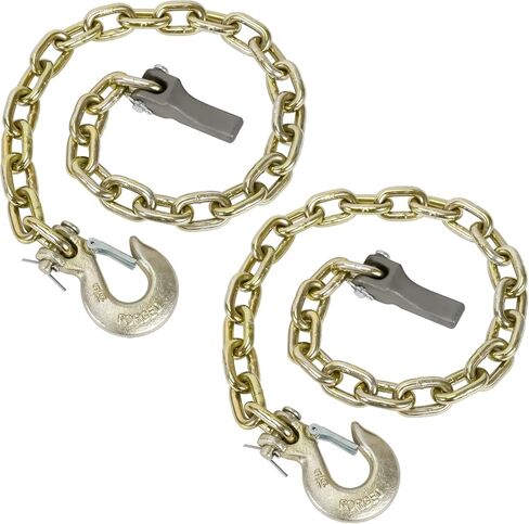 BLACKHORSE-RACING قطعتان من سلسلة أمان المقطورة مقاس 35 بوصة من الدرجة 70 مع خطاف تثبيت Clevis مقاس 5/16 بوصة ومثبت سلسلة | حمل عمل يبلغ 4,900 رطل in Kuwait