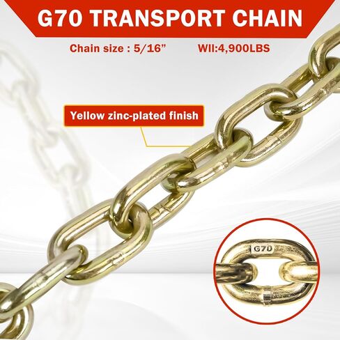 BLACKHORSE-RACING قطعتان من سلسلة أمان المقطورة مقاس 35 بوصة من الدرجة 70 مع خطاف تثبيت Clevis مقاس 5/16 بوصة ومثبت سلسلة | حمل عمل يبلغ 4,900 رطل in Kuwait